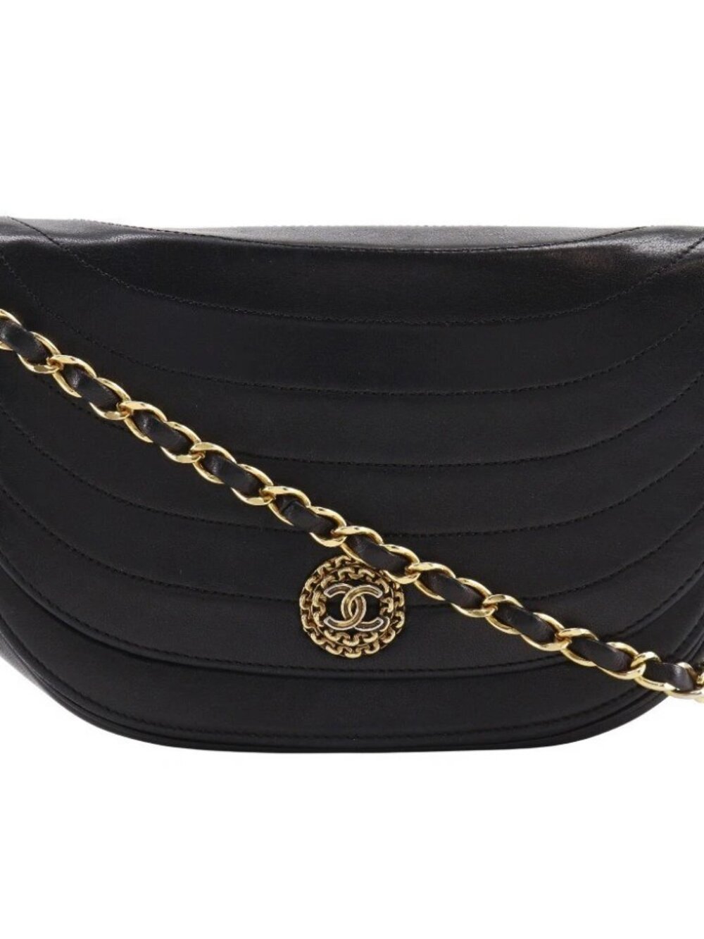 CHANEL Half Moon Chain Shoulder Shoulder Bag vintage black lambskin Women